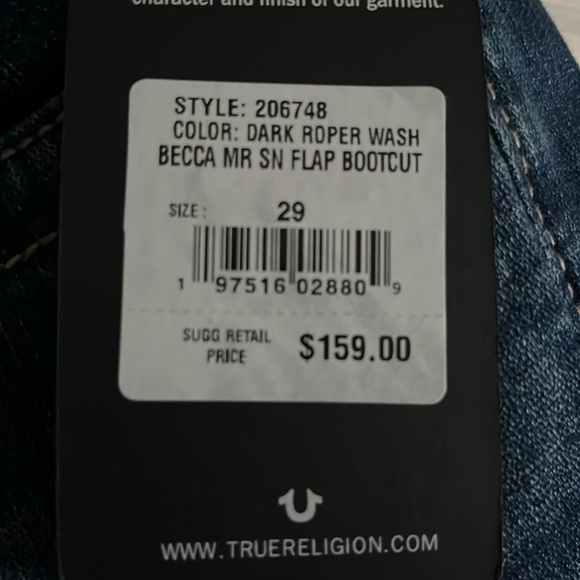 True Religion Jeans 29 Woman  Dark Roper wash Denim Becca MD SN flap  Boot Cut - Picture 6 of 6